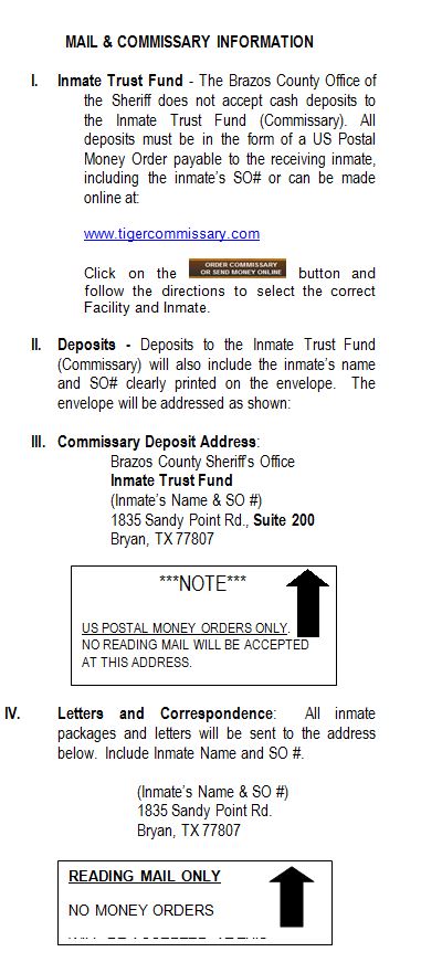 Mail and Commissary info